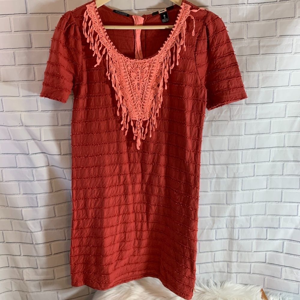 Maison Scotch Coral Lace Detail Shift Dress Sz 2